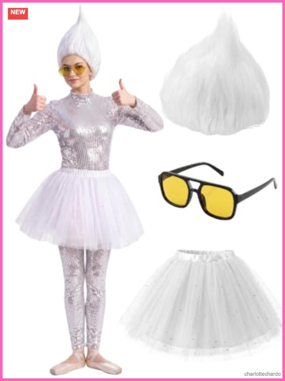 Fairy Costume Accessory Set Wig Hat Tutu Skirt Glasses Halloween Cosplay 3 Pc